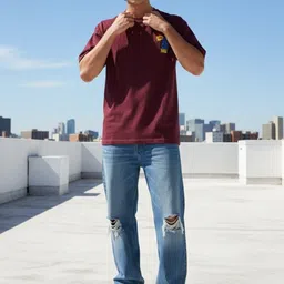 glitchez Men Maroon Relaxed Fit Typography Printed T-shirt image 4