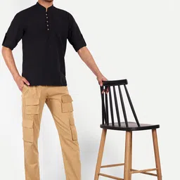 LIFE ROADS Mandarin Collar Cotton Straight Short Kurta image 3