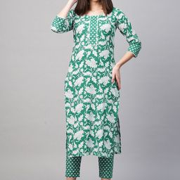 GoSriKi Floral Printed Round Neck Straight Kurta With Trousers Floral Printed Kurta Set-picture-10