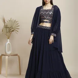 MADHURAM Embroidered Sequinned Ready to Wear Lehenga Choli With Shrug-picture-10