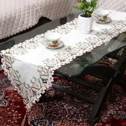MONKDECOR White & Pink Embroidered TableRunners image 2