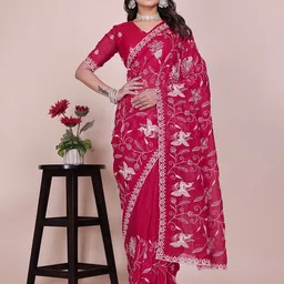 K 5 Fashion Ethnic Motifs Embroidered Saree image 1