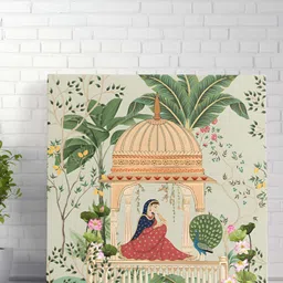 SAF Green & Beige Rajasthani Queen Printed Canvas Wall Art-picture-25