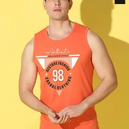WOOSTRO Pack Of 2 Printed Combed Cotton Gym Vests -VWS26(98 ORANGE)(98 BLACK)-picture-28
