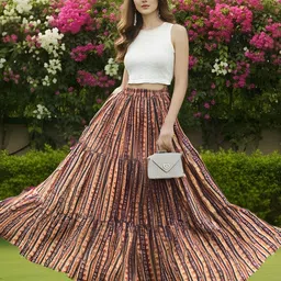 Sera Women Printed Pure Cotton A-Line Maxi Skirt-image-77