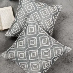 MONKDECOR Grey Set of 2 Embellished Satin Square Cushion Covers image 2