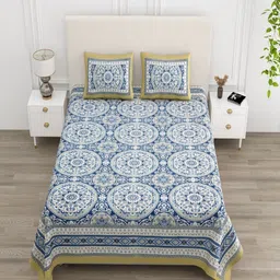 tundwal's Blue & White Floral Printed 210 TC Cotton King Bedsheet Set 2.2 m x 2.74 m-picture-14