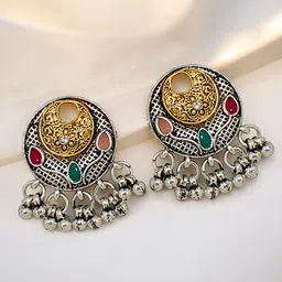 LUCKY JEWELLERY Silver-Plated Artificial Studded & Ghungroo Beaded Oxidised Jewellery Set image 4