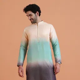 KISAH Men Ombre Festive Straight Cotton Silk Kurta with Zipped Placket image 4