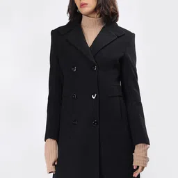 PROTEX Women Solid Double Breasted Winter Woollen Overcoat-image-7
