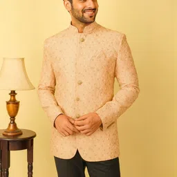 SHAHI ACHKAN Men Self Design Cotton Ethnic Blazers image 1