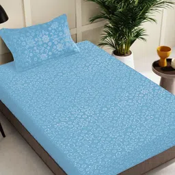 Myntra Elegant Homes Blue Floral Single Bedsheet with 1 Pillow Covers-image-85