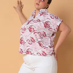 SHOWOFF Print Mandarin Collar Crepe Top-image-32