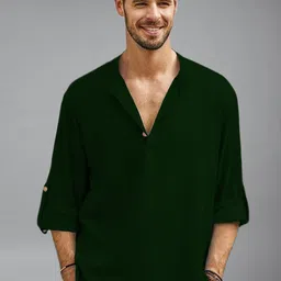 Yugnik Mandarin Collar Roll-Up Sleeves Straight Short Kurta-picture-23