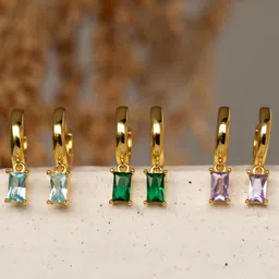 ShopSiiri November Gold-Plated Stainless Steel Topaz Studded Square Drop Earrings-picture-37