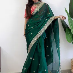 Anouk Floral Embroidered Organza Saree-picture-31