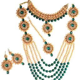 D-ZINE JEWELLERS Gold-Plated Stone-Studded & Beaded Jewellery Set-picture-24