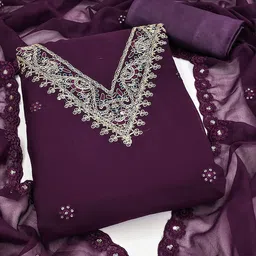 HERE&NOW Floral Embroidered Sequinned Unstitched Dress Material-picture-32