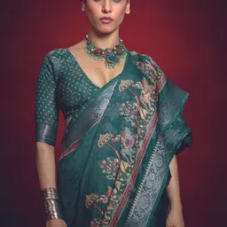 Meena Bazaar Ethnic Motifs Printed Zari Saree image 4