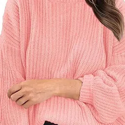 LULU & SKY Self Design Round Neck Ribbed Oversized Pullover image 3