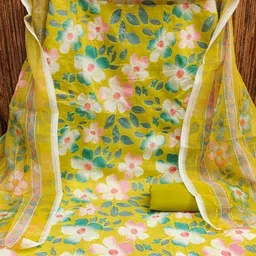 BlissFlair Floral Printed Thread Work Organza Unstitched Dress Material image 3