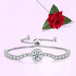 Peora Silver-Plated Cubic Zirconia Studded Wraparound Bracelet With Red Rose-picture-44