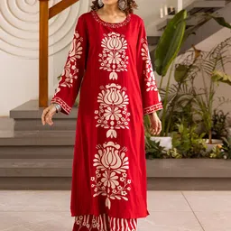 Nehamta Floral Printed Thread Work Kurta With Palazzos-picture-38
