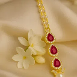 KYOOT JEWELS Gold-Plated Artificial Stones and Beads Studded Maang Tikka Head Jewellery-picture-26