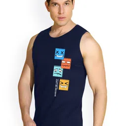 SLOWLORIS Pack Of 2 Printed CombedCotton Gym Vest VSL26 CMB(CHS MAROON)(JUST NAVY) image 2