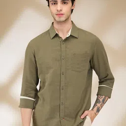 Being Human Men Classic Spread Collar Solid Cotton Linen Casual Shirt-picture-17