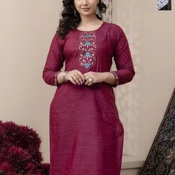 AUZAAI COLLECTION Selection Of 2 Floral Embroidered Thread Work Pure Cotton Kurtas-image-86