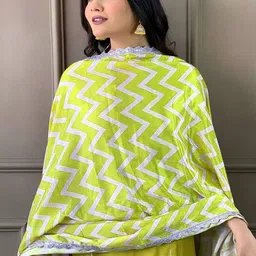 BAESD Panelled V-Neck Thread Work Chinon Straight Kurta With Trousers & Dupatta image 2