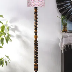 Devansh Brown & Pink Printed Wooden Floor Lamp image 2