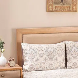 maspar Beige Traditional 300 TC 100% Cotton Queen Sized Bed Sheets with 2 Pillow Covers image 2