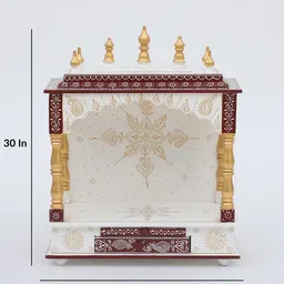 india home wood White And Red Solid Wood Wood Floor Rested Mandir Without Door image 3