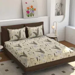 florida 180 TC Microfiber Floral King Bedsheet with 2 Pillow Covers (Cream, 275x228 CM)-picture-14