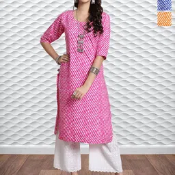 HERE&NOW Selection Of 3 Lehariya Printed Round Neck Straight Kurta-picture-41