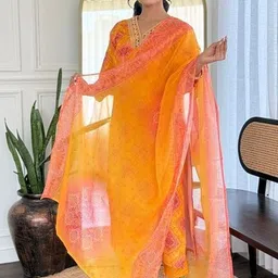 SZN Women Ethnic Motifs Printed Regular Gotta Patti Kurta with Trousers & With Dupatta image 5