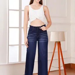 Flying Girls Women Classic Wide Leg High-Rise Light Fade Acid Wash Stretchable Jeans-image-33