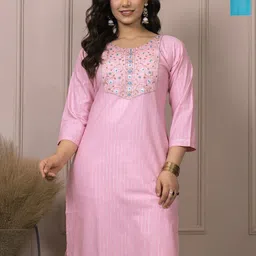 AUZAAI COLLECTION Selection Of 2 Yoke Design Thread Work Pure Cotton Straight Kurtas-picture-14