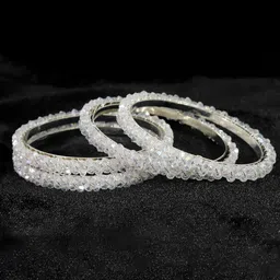 ZULKA Set of 4 White Pearls Metal Kada Bangles image 4