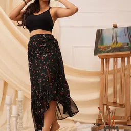 QUIERO Floral Printed A-Line Maxi Skirt image 4