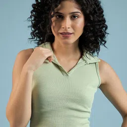 Mayra Pure Cotton Shirt Collar Crop Top-image-1