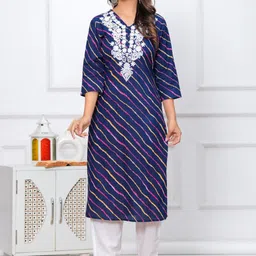RANI PRINTS Leheriya Printed Thread Work Kurta image 4