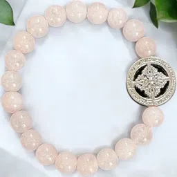 Gems Guru Unisex Pink & Silver-Toned Rose Quartz Crystals Beaded Metal Bracelet image 3