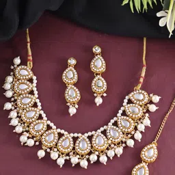 VOJ Gold-Plated Kundan Studded & Beaded Jewellery Set-picture-20
