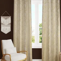 Kiara Creations Cream & Gold 2 Pieces Floral Room Darkening Velvet Door Curtains-picture-19