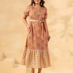 Zenava by Myntra Women Floral Print Puff Sleeve Maxi Dress-picture-33