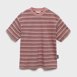 Mango Kids Boys Striped Drop-Shoulder Sleeves Pure Cotton T-Shirt-picture-31