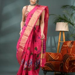 DESH BIDESH Floral Printed Woven Design Zari Saree-picture-1